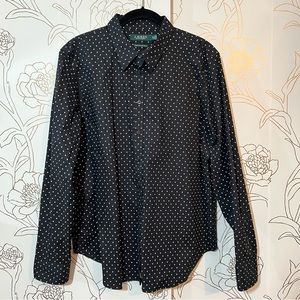 Lauren Ralph Lauren Black White Polkadot Button Shirt